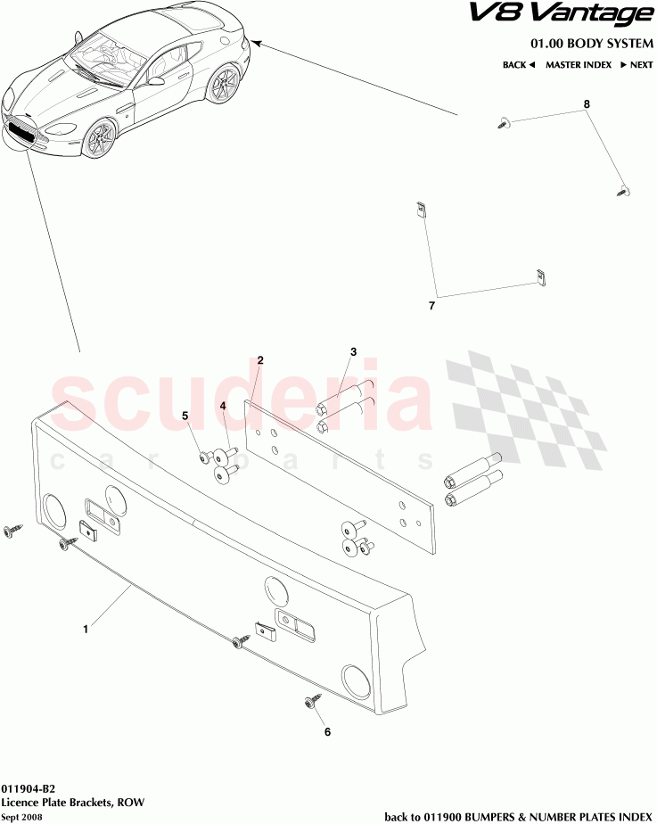 License Plate Brackets, ROW of Aston Martin Aston Martin V8 Vantage (upto 2016)