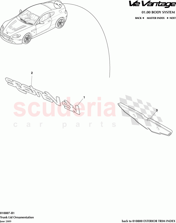 Trunk Lid Ornamentation of Aston Martin Aston Martin V12 Vantage (upto 2016)