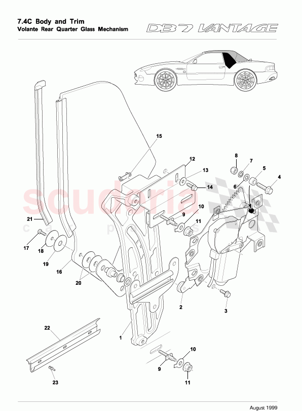 Volante Rear Quarter Glass Mechanism of Aston Martin Aston Martin DB7 Vantage