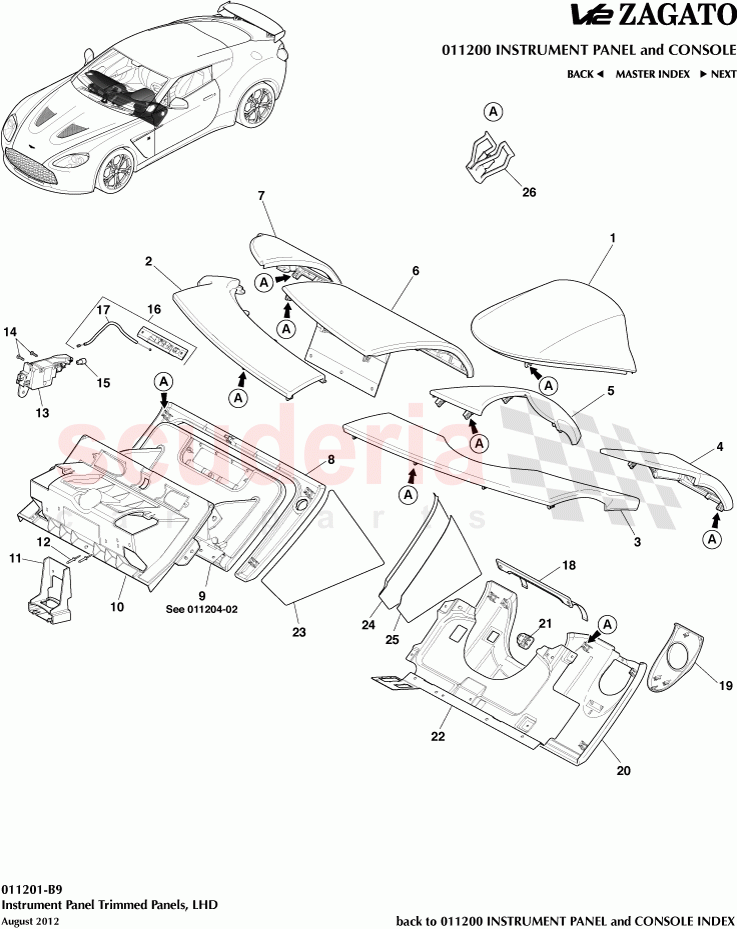 Instrumental Panel Trimmed Panels, LHD of Aston Martin Aston Martin V12 Zagato