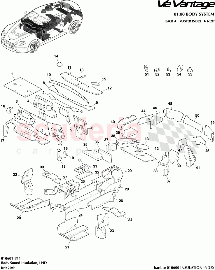 Body Sound Insulation (LHD) of Aston Martin Aston Martin V12 Vantage (upto 2016)