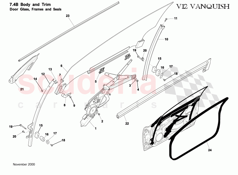 Door Glass and Frames of Aston Martin Aston Martin Vanquish (2001-2007)