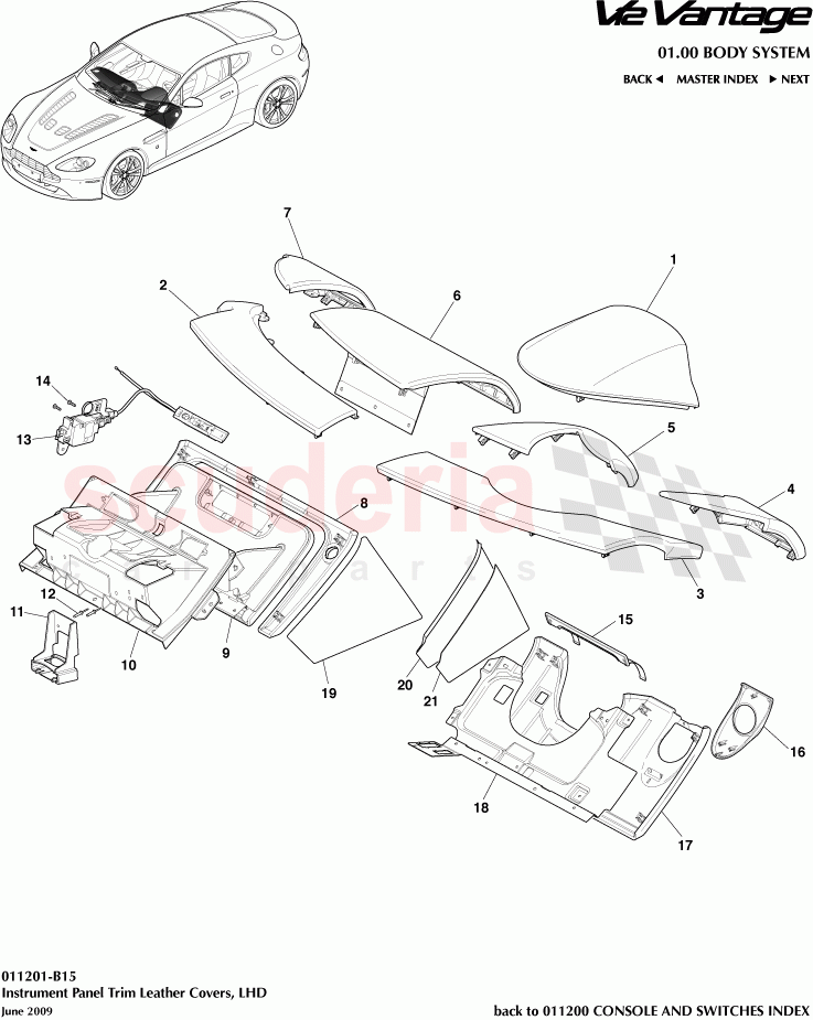 Instrument Panel Trim Leather Covers (LHD) of Aston Martin Aston Martin V12 Vantage (upto 2016)