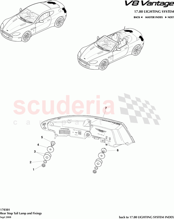 Rear Stop Tail Lamp and Fixings of Aston Martin Aston Martin V8 Vantage (upto 2016)