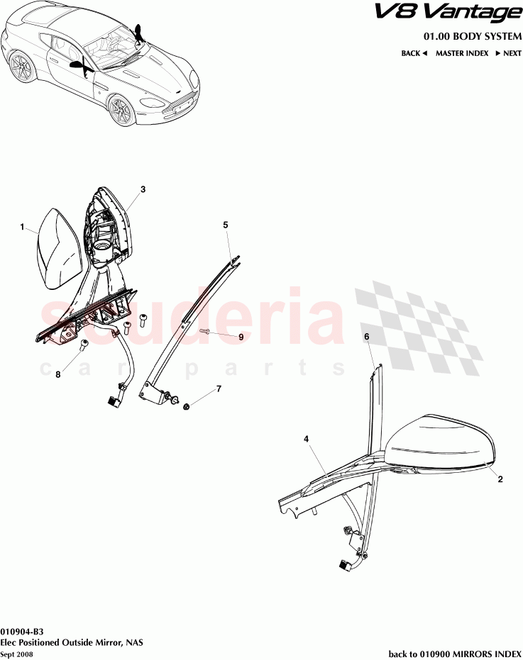 Elec Positioned Outside Mirror, NAS of Aston Martin Aston Martin V8 Vantage (upto 2016)