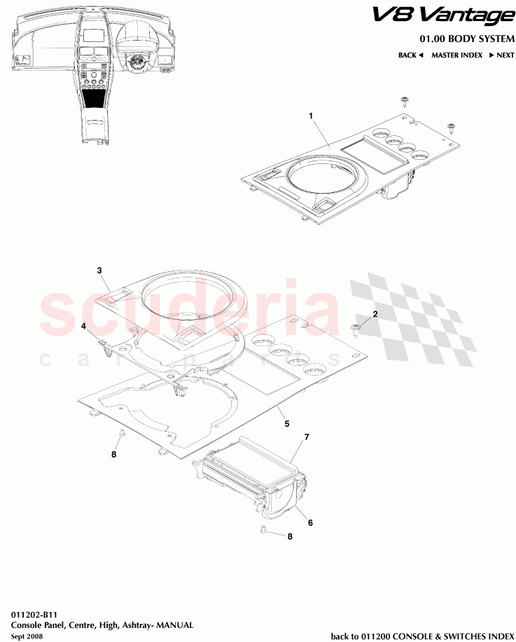 Console Panel, Centre, High, Ashtray (Manual) of Aston Martin Aston Martin V8 Vantage (upto 2016)