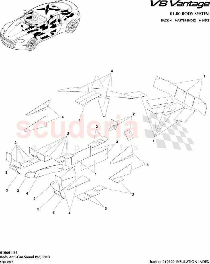 Body Anti-Can Sound Pads (RHD) of Aston Martin Aston Martin V8 Vantage (upto 2016)