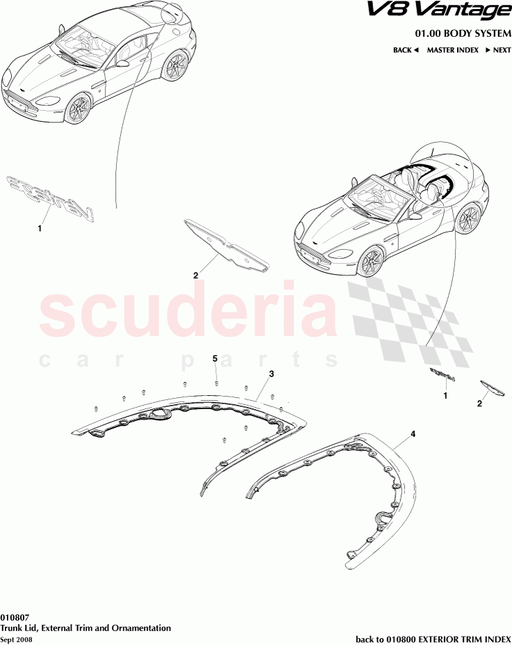 Trunk Lid, External Trim and Ornamentation of Aston Martin Aston Martin V8 Vantage (upto 2016)