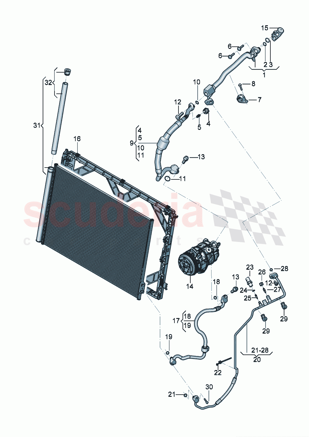 A/C condenser with dryer refrigerant circuit Engine bay of Bentley Bentley New Continental Convertible (2019-2024)