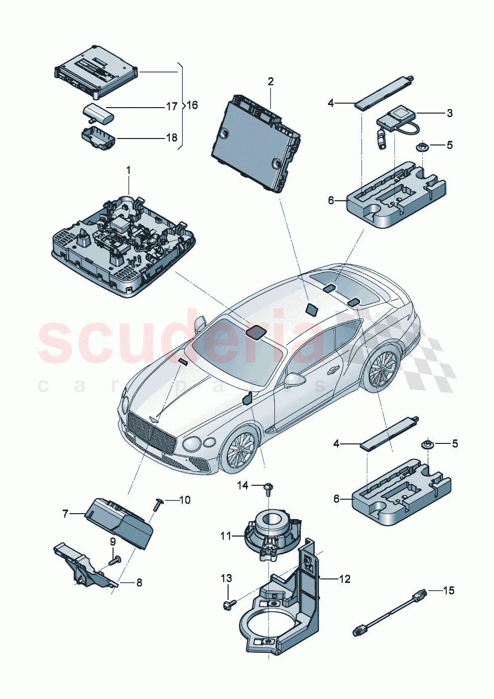 Control unit for emerg. call module and communications unit of Bentley Bentley New Continental GT (2019-2024)