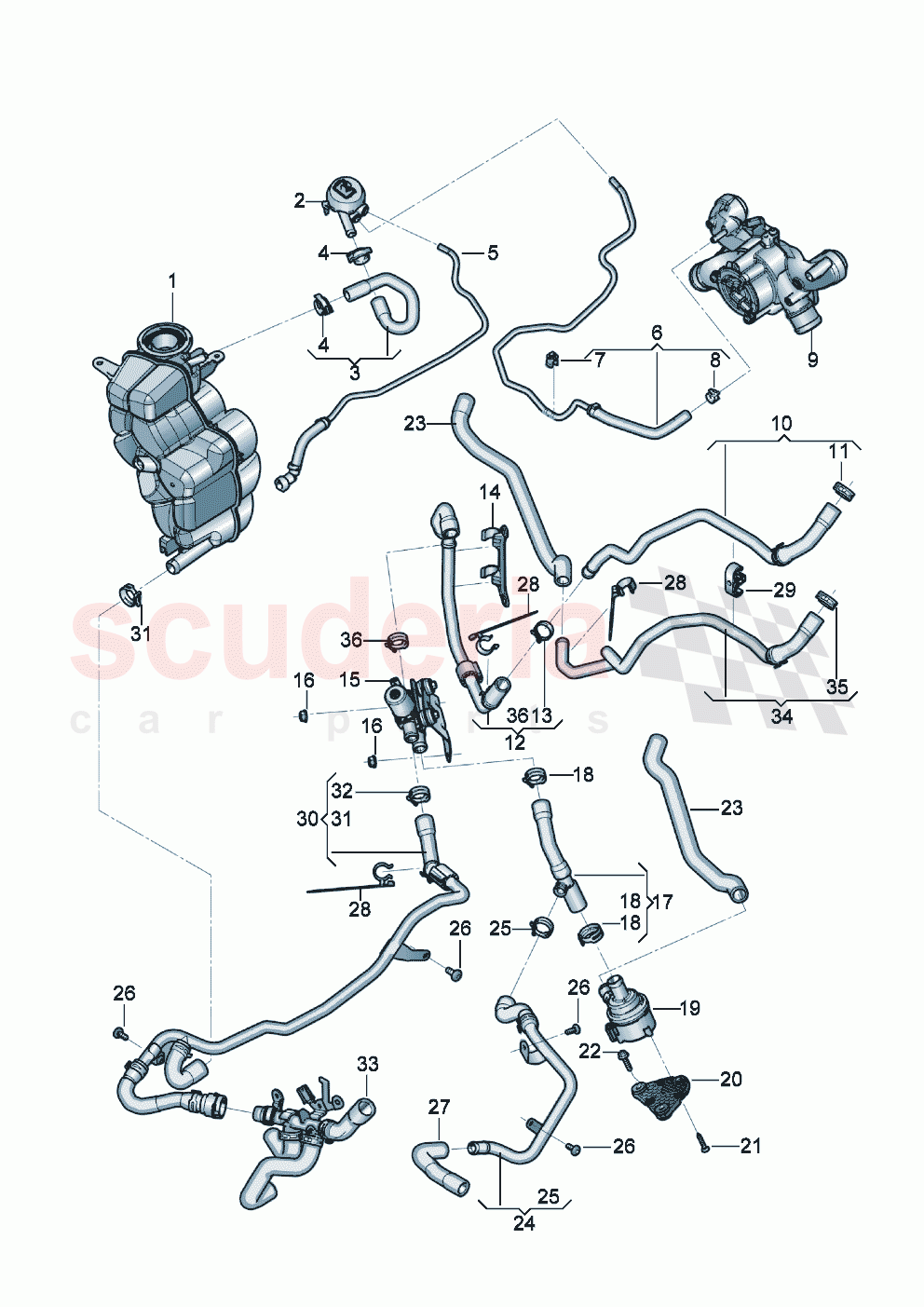 Coolant hoses and pipes Engine bay for vehicles with coolant additional heater of Bentley Bentley New Flying Spur (2020-2024)