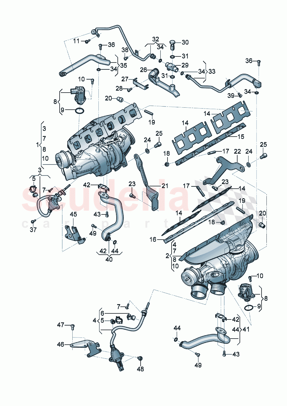 Exhaust gas turbocharger (water-cooled) Oil pressure line Oil return line of Bentley Bentley New Flying Spur (2020-2024)