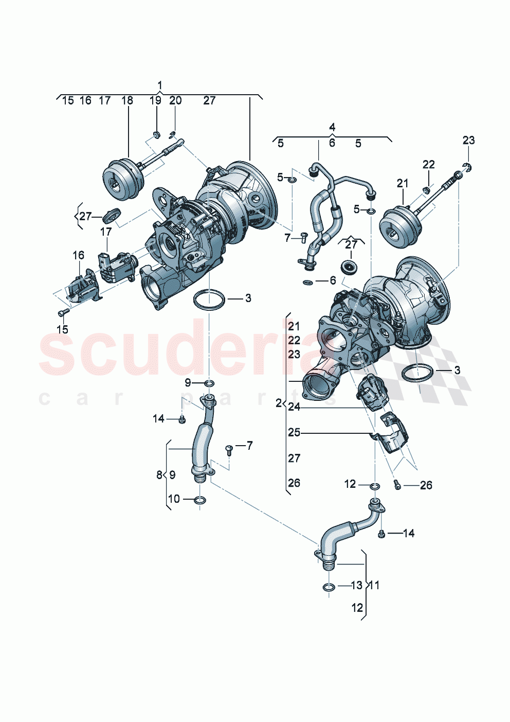 Exhaust gas turbocharger (water-cooled) Oil pressure line Oil return line D >> - MJ 2022 of Bentley Bentley New Flying Spur (2020-2024)