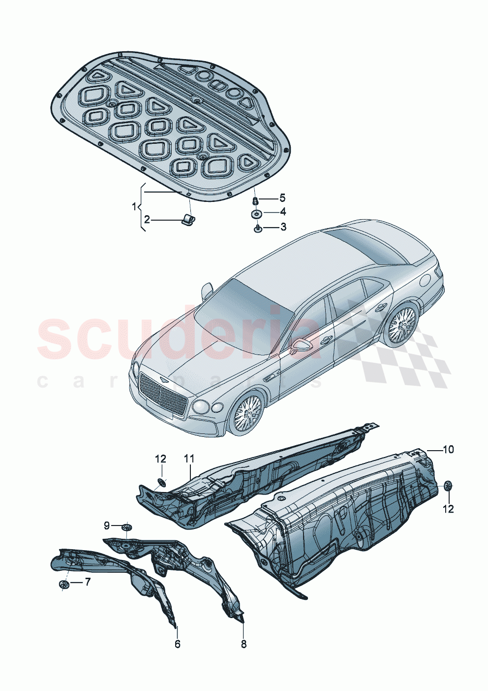 sound absorbers Underbody damping for engine compartment of Bentley Bentley New Flying Spur (2020-2024)