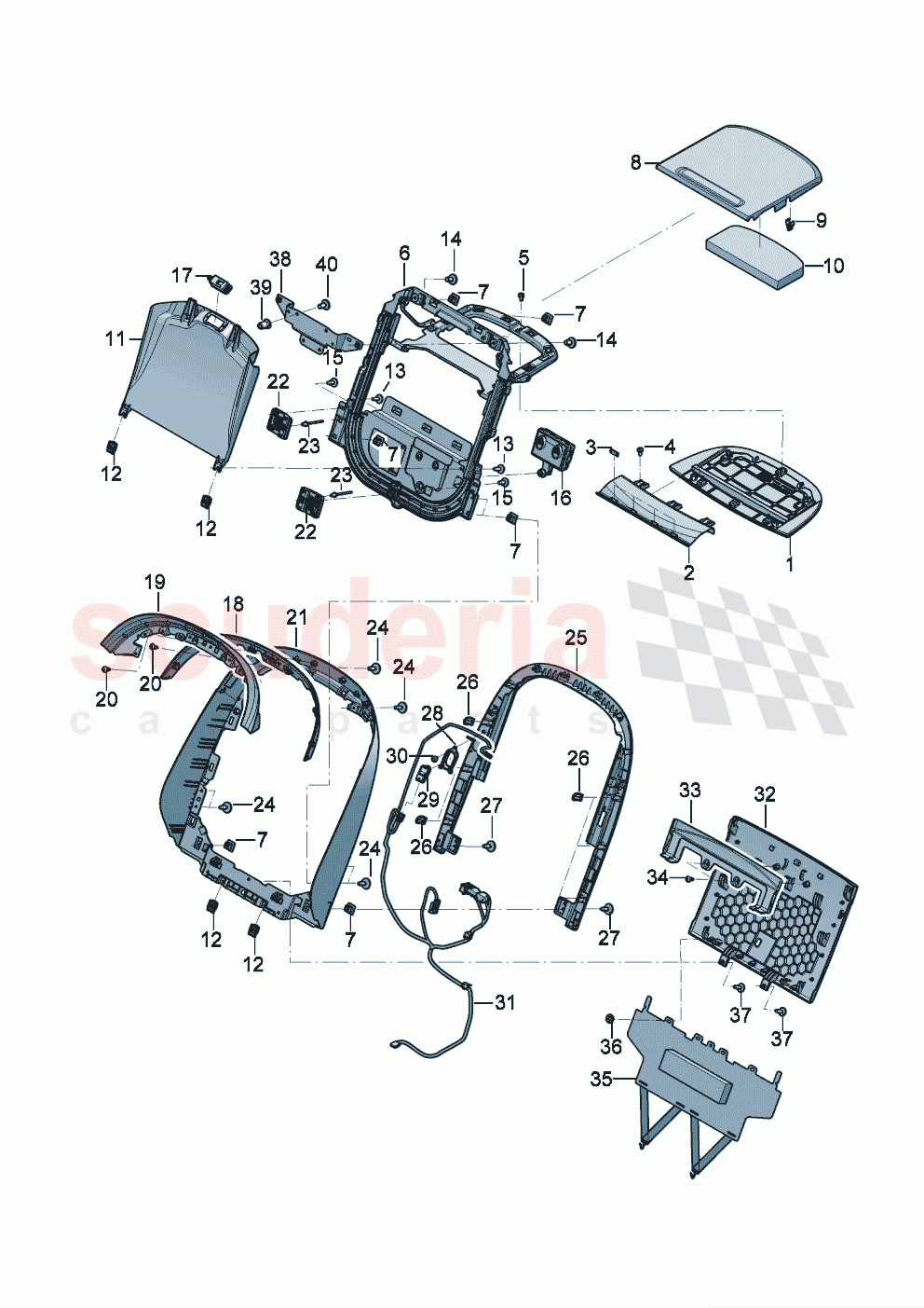 Seat back trim Front seats for models with folding table of Bentley Bentley New Flying Spur (2020-2024)
