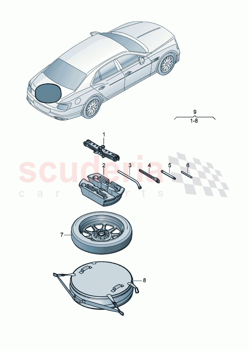 Vehicle tools for temporary spare wheel of Bentley Bentley New Flying Spur (2020-2024)