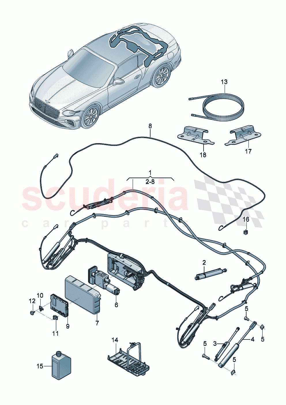 Hydraulic system for actuating convertible roof of Bentley Bentley New Continental Convertible (2025-2026)