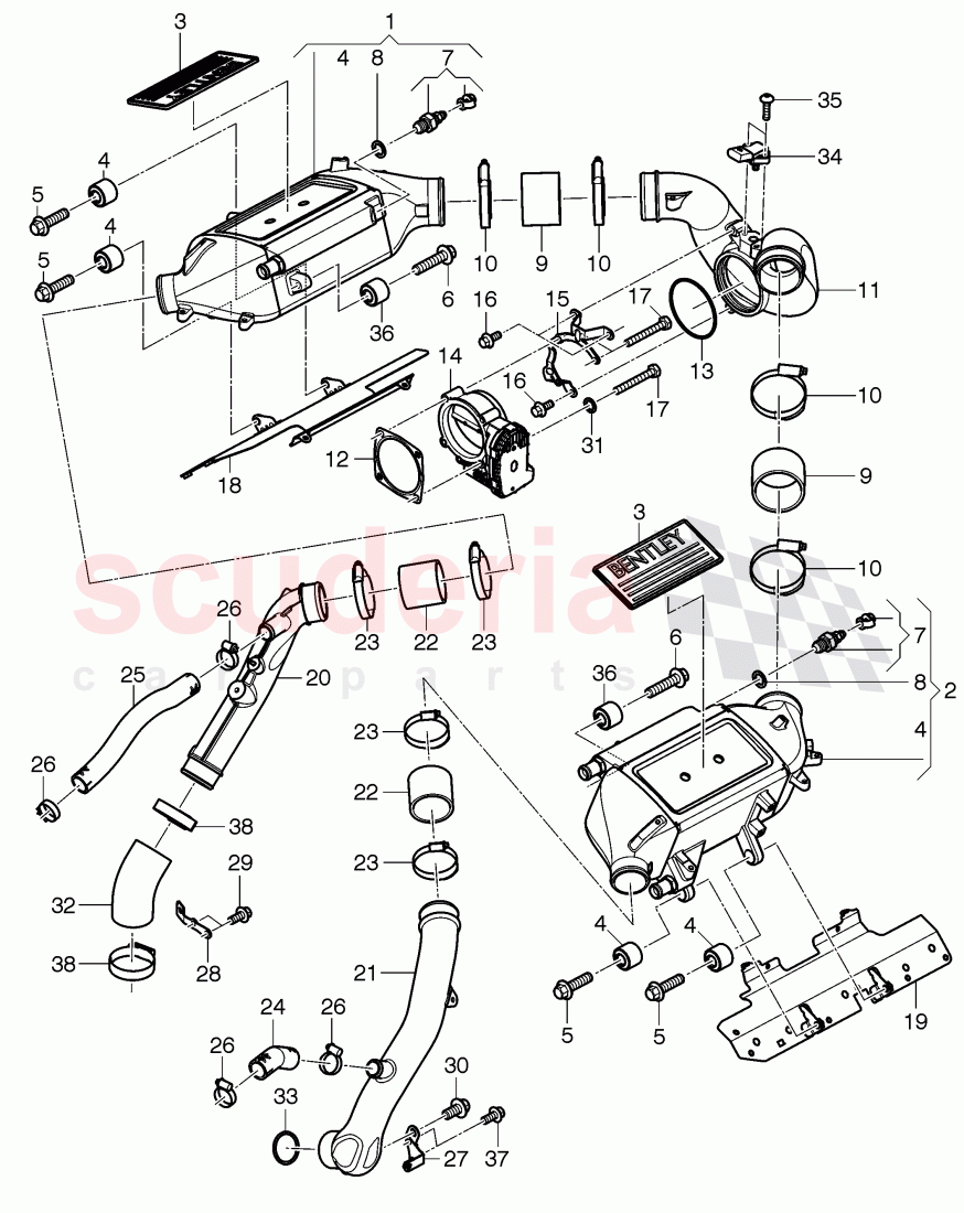 charge air cooler, F >> 3Y-G-001 491, F >> ZH-G-001 491 of Bentley Bentley Mulsanne (2010+)