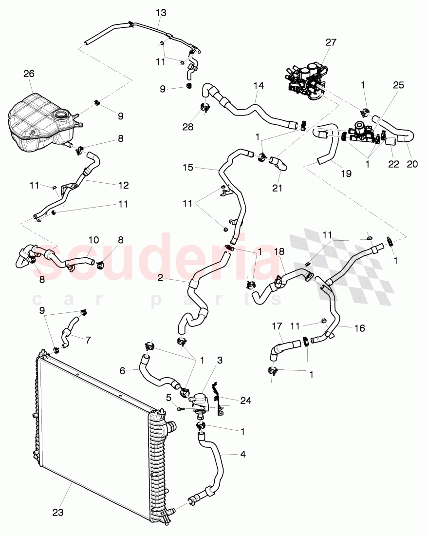 Coolant hoses and pipes, Engine bay, for vehicles with coolant auxiliary heater, F 3W-6-039 273>>, F ZA-A-062 461>> of Bentley Bentley Continental GT (2003-2010)