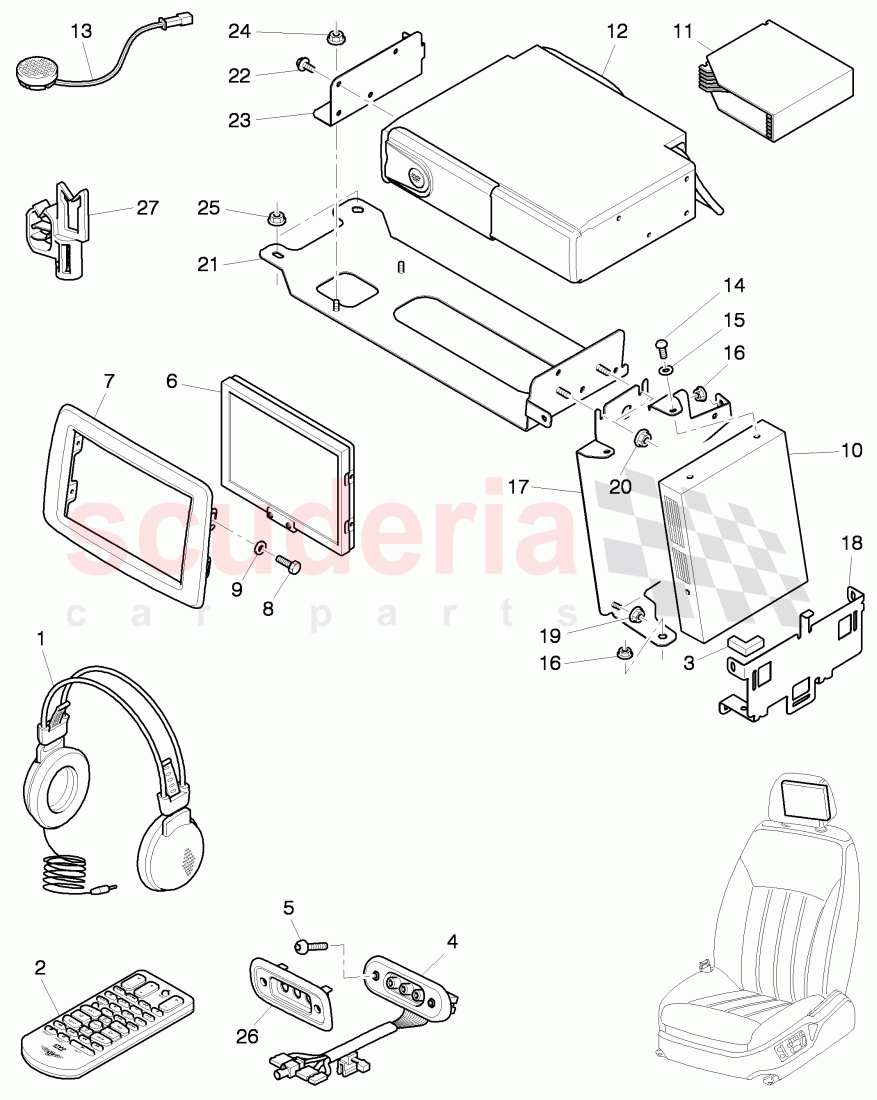 Multimedia system, (Rear Seat Entertainment'RSE'), F 3W-C-076 245>>, F ZA-C-076 245>> of Bentley Bentley Continental Flying Spur (2006-2012)