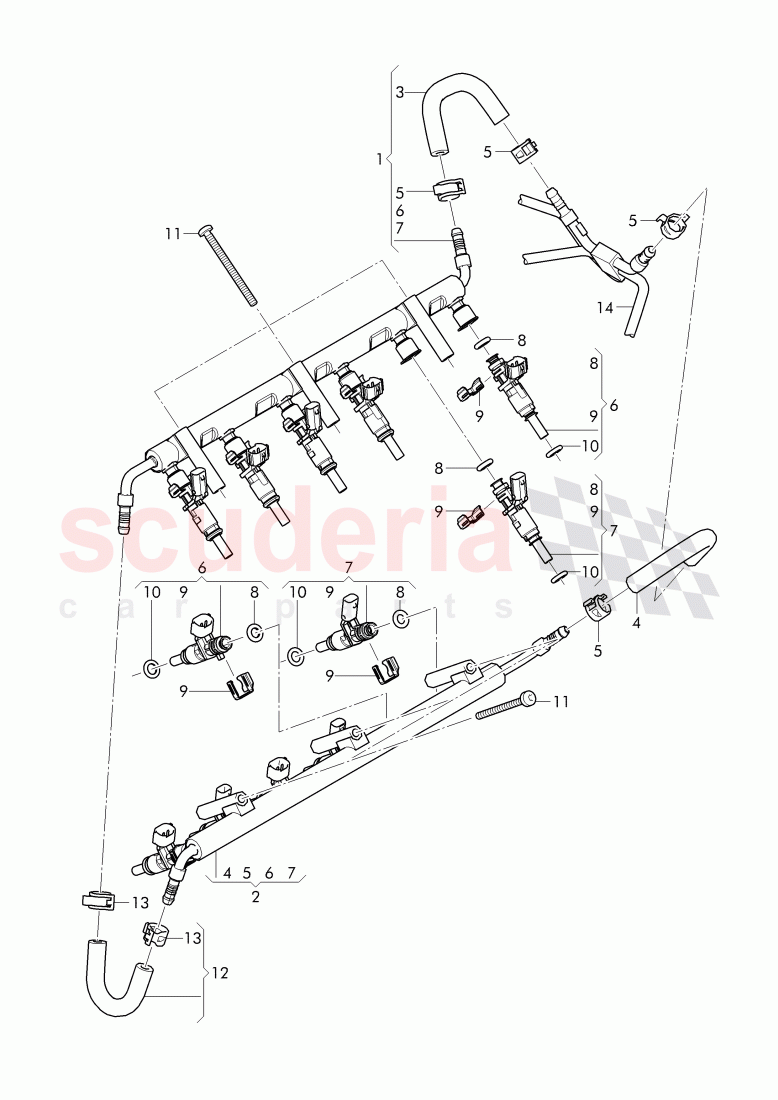 fuel rail, injector, fuel hose of Bentley Bentley Bentayga (2015-2020)