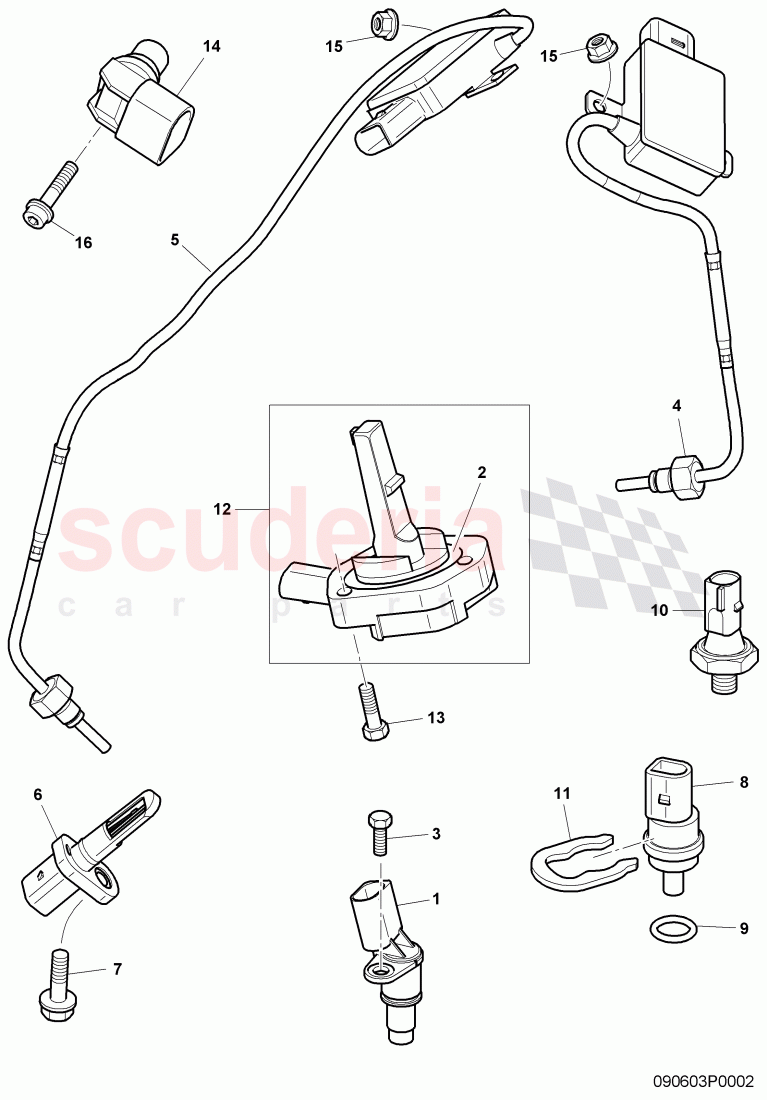 engine speed sensor (rpm), oil level sender, Coolant temperature sender, emissions temperature sensor, D >> - MJ 2006 of Bentley Bentley Continental Flying Spur (2006-2012)