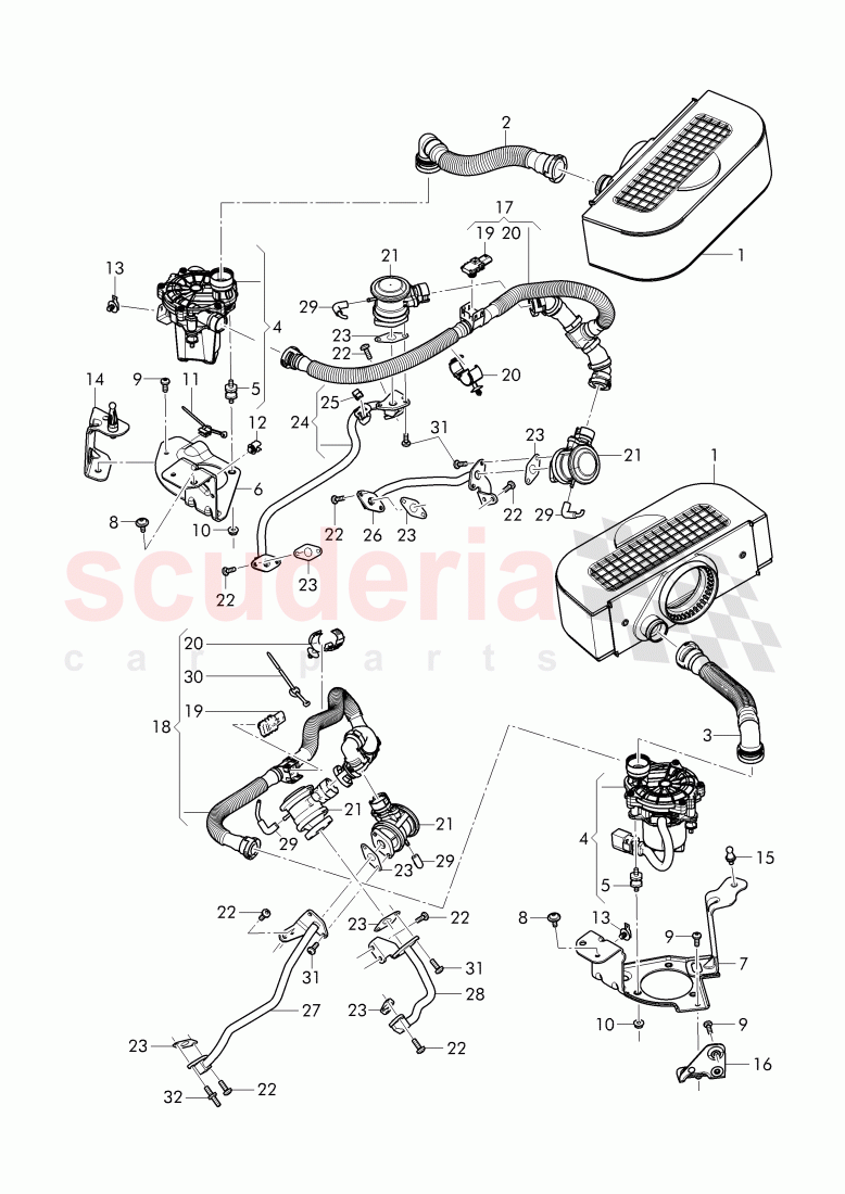secondary air pump, secondary air control valve, pipes and hoses for purge system, F 4V-J-017 836>>, F ZV-J-017 836>> of Bentley Bentley Bentayga (2015-2020)