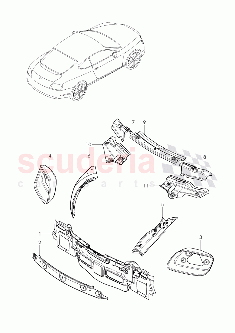 dash panel, reinforcement for taillight, aperture of Bentley Bentley Continental Supersports (2017+)