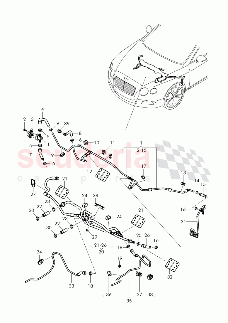 vacuum hoses for brake servo, vacuum hoses with connecting parts, D - MJ 2015>> of Bentley Bentley Continental GT (2011-2018)