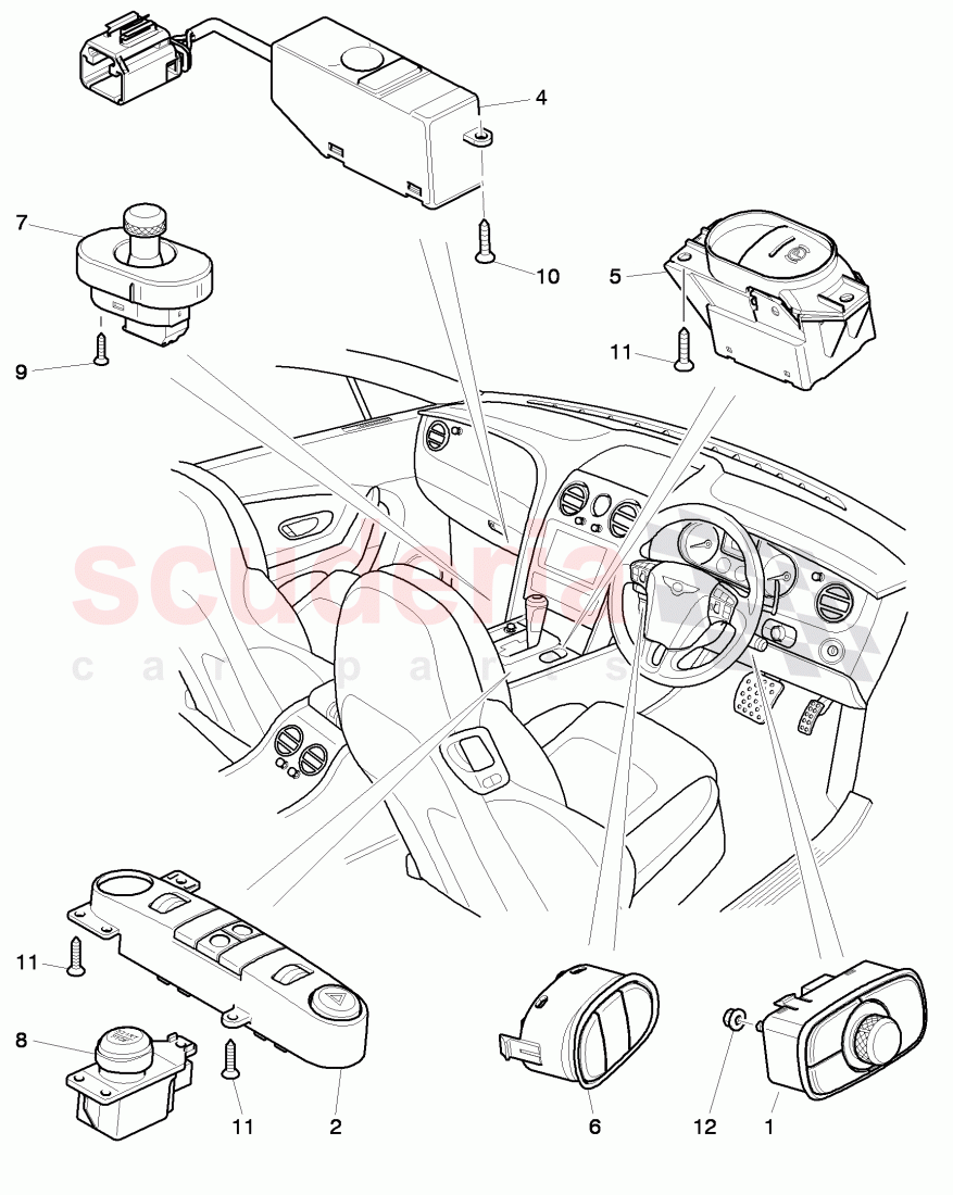 switches in dashboard, switches in console, F >> 3W-D-082 508, F >> ZA-D-082 508 of Bentley Bentley Continental GT (2011-2018)