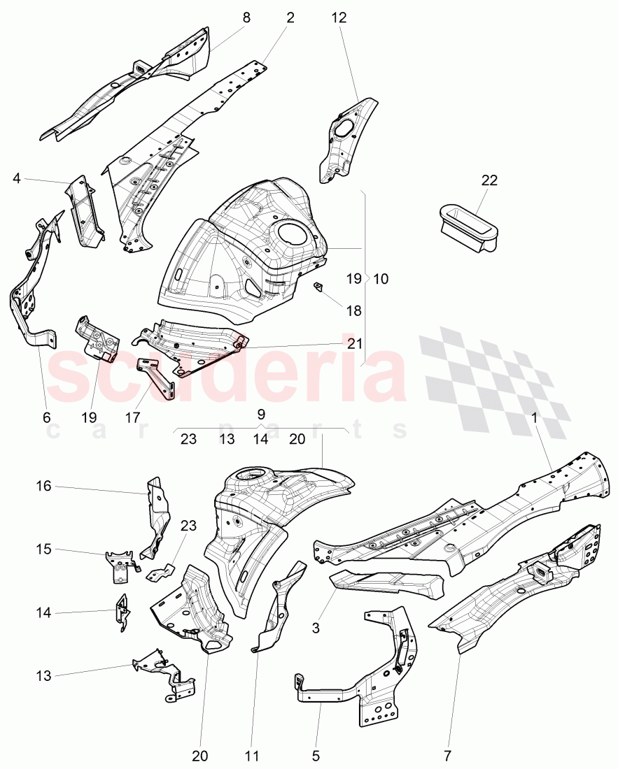 body shell, Front end, repair plate -, wheel housing, front, upper of Bentley Bentley Continental GT (2011-2018)