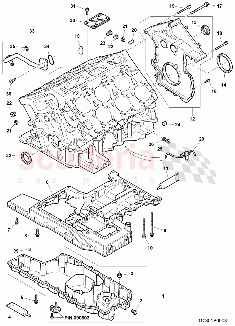 crankcase, oil pan, sealing flange, D - MJ 2006>> of Bentley Bentley Continental GT (2003-2010)