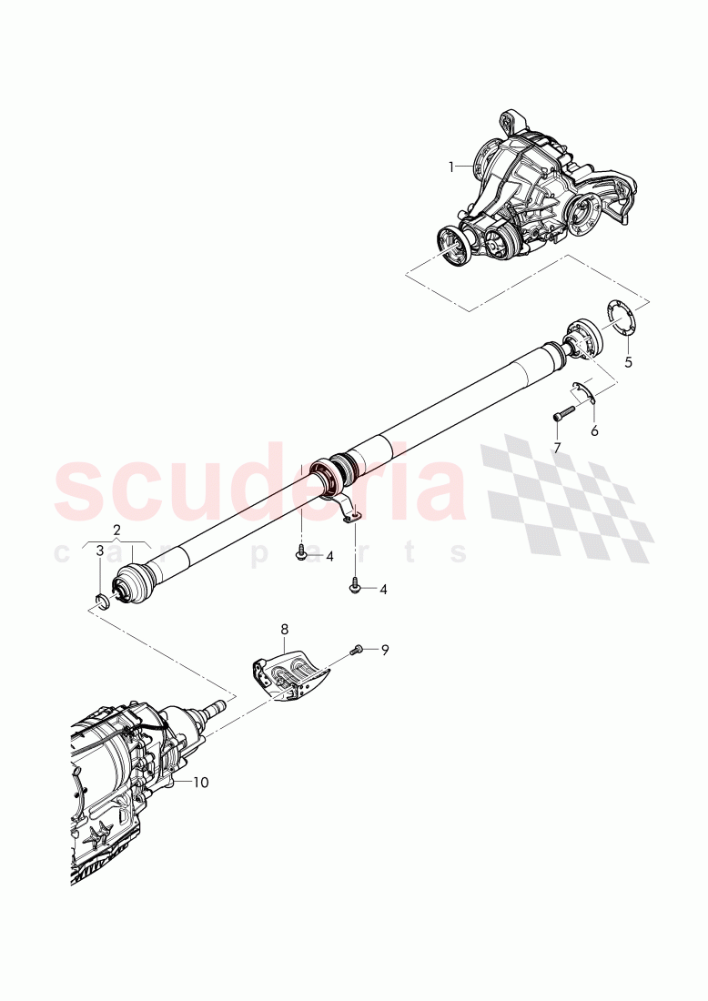 propeller shaft 2-piece with intermediate bearing, for 8-speed automatic gearbox of Bentley Bentley Bentayga (2015-2020)