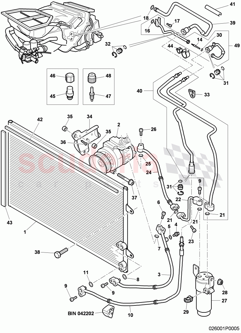 air conditioner compressor, air condtioner condenser, refrigerant circuit, Engine bay, D - MJ 2008>> - MJ 2008 of Bentley Bentley Continental GT (2003-2010)