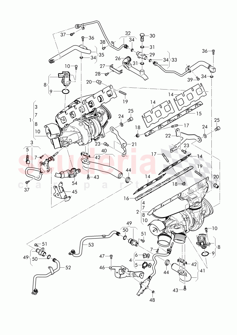 Exhaust gas turbocharger, (water-cooled), oil pressure line, oil return line, F >> 4V-J-017 260, F >> ZV-J-017 260 of Bentley Bentley Bentayga (2015-2020)