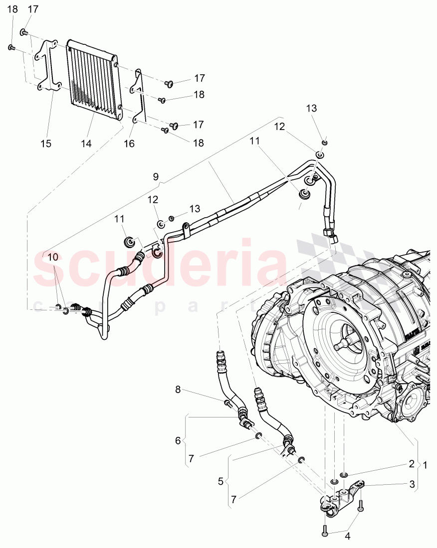 Gear oil cooler, oil pressure line, for front axle differential, for 8-speed automatic gearbox of Bentley Bentley Continental GT (2011-2018)