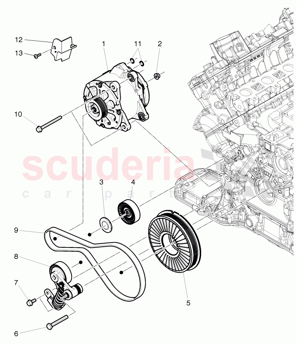 Alternator, connecting and mounting parts, for alternator, v-ribbed belt, tensioning lever with relay, roller, D >> - MJ 2014 of Bentley Bentley Continental GT (2011-2018)