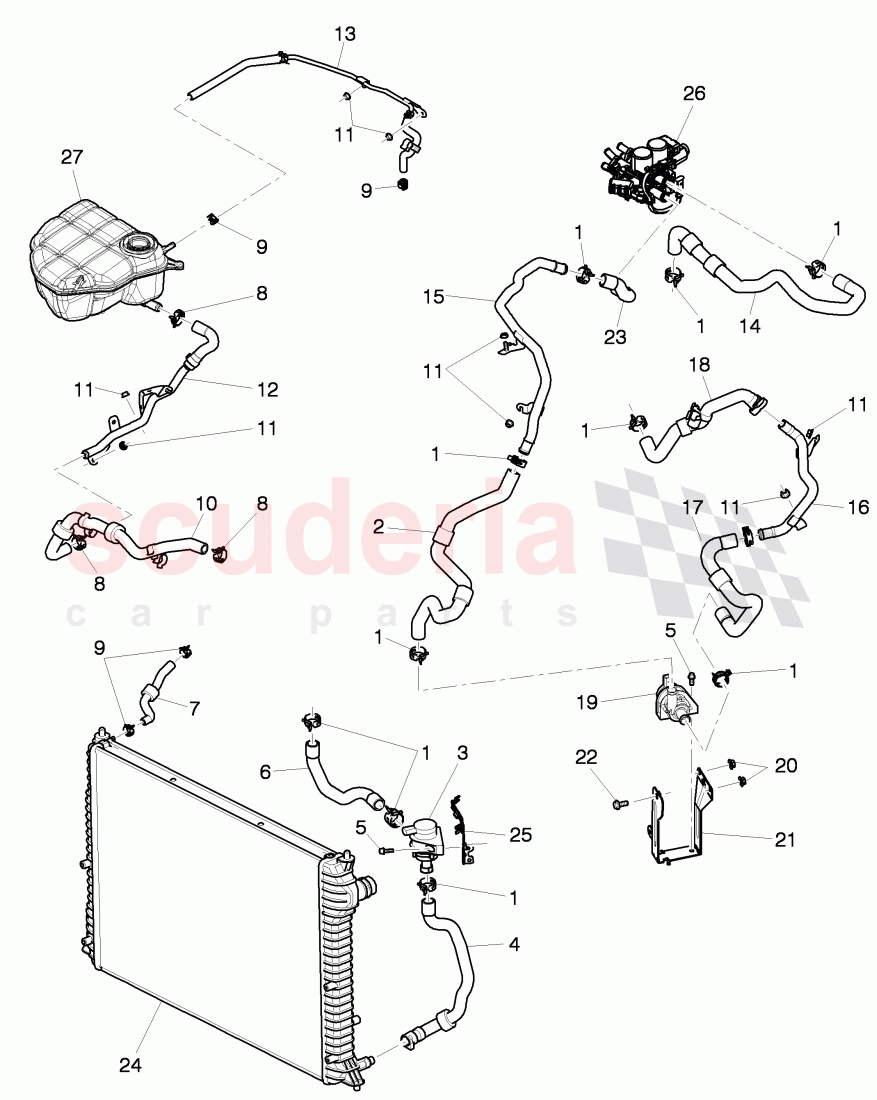 Coolant hoses and pipes, Engine bay, F 3W-6-039 273>> 3W-7-045 224 of Bentley Bentley Continental GT (2003-2010)