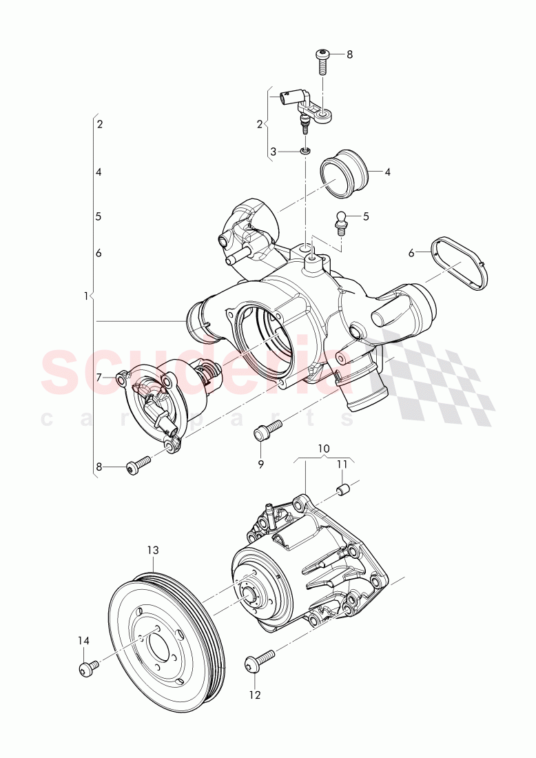 water pump with adhesive, gasket, coolant thermostat housing, with thermostat of Bentley Bentley Bentayga (2015-2020)