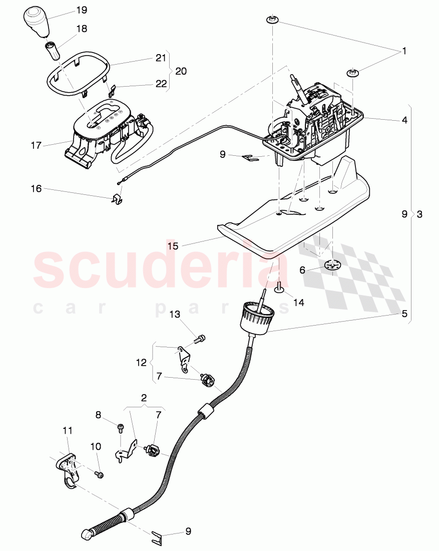 selector mechanism with cable, for 8-speed automatic gearbox of Bentley Bentley Continental GT (2011-2018)