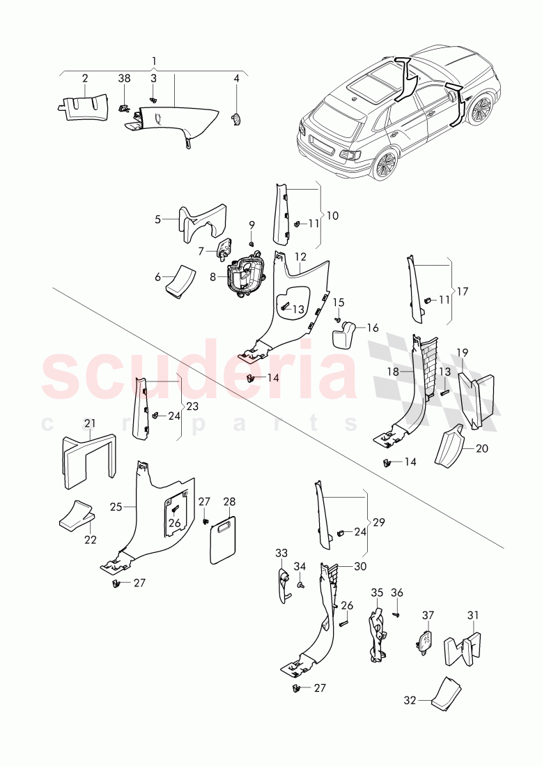 lining, pillar a of Bentley Bentley Bentayga (2015-2020)