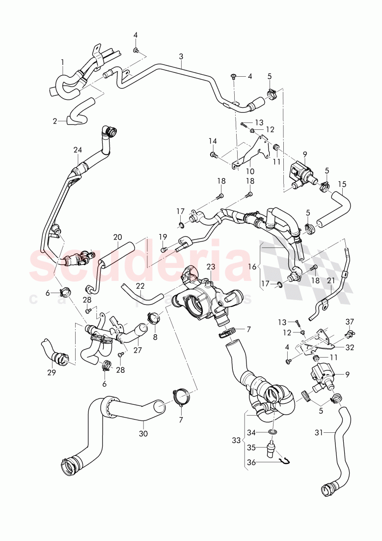 Coolant hoses and pipes, engine, F >> 4V-J-017 260, F >> ZV-J-017 260 of Bentley Bentley Bentayga (2015-2020)