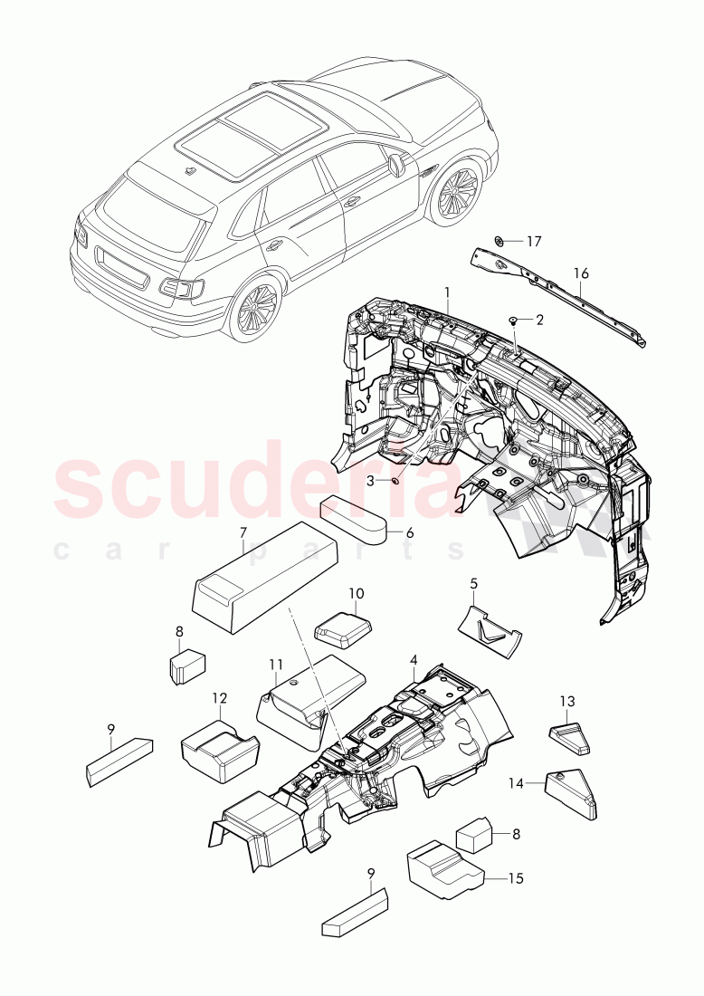 sound absorber for floor, cross panel and tunnel of Bentley Bentley Bentayga (2015-2020)