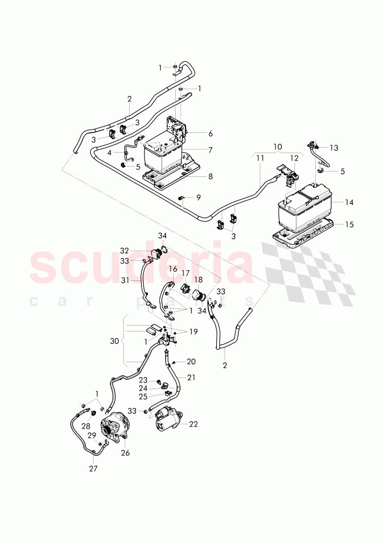 harness for battery +/-, Wire harness for starter and alternator with ground, wire, F >> 3W-F-041 767, F >> ZA-F-041 767 of Bentley Bentley Continental Flying Spur (2013+)