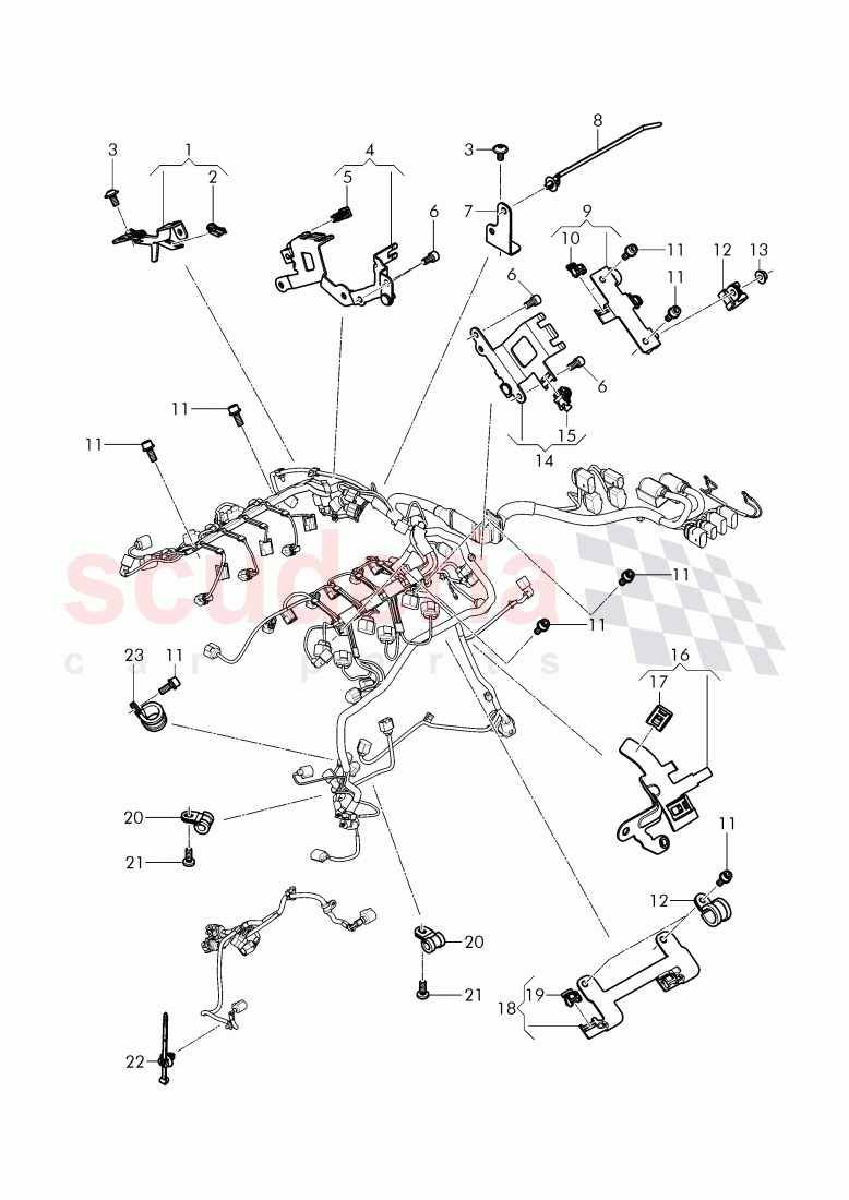 Cable holder and clamps for engines of Bentley Bentley Continental Flying Spur (2013+)