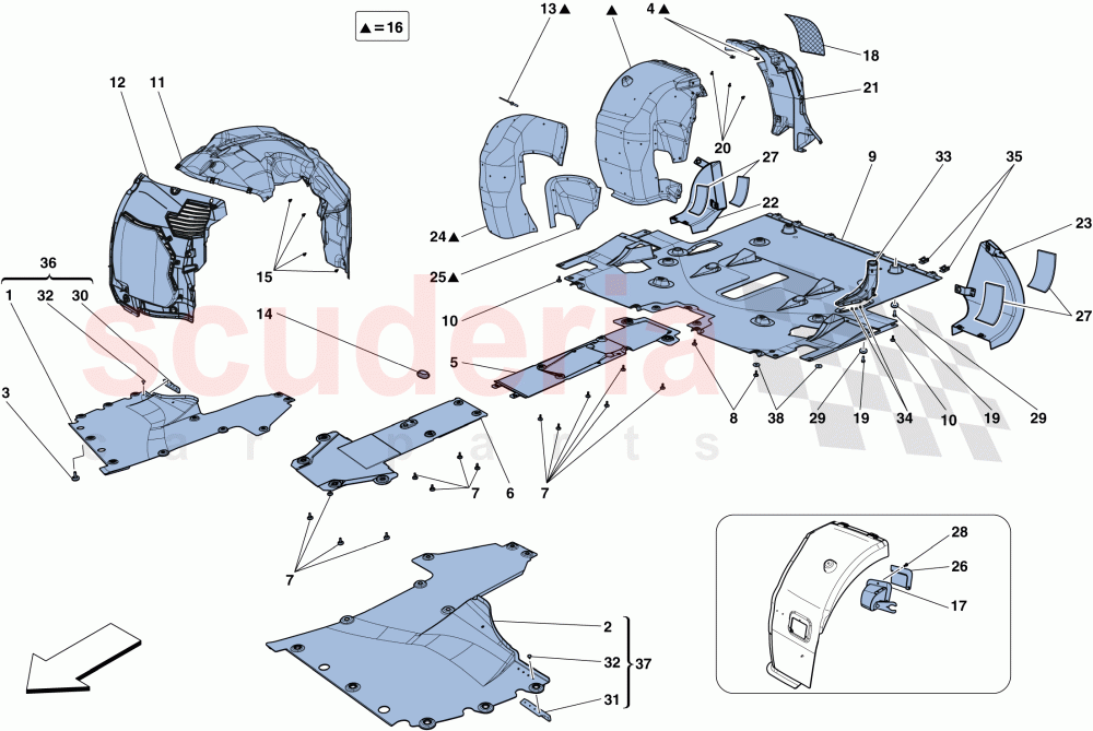 FLAT UNDERTRAY AND WHEELHOUSES of Ferrari Ferrari 458 Speciale