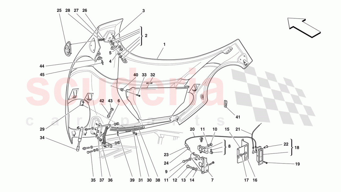 FRONT HOOD AND OPENING CONTROL of Ferrari Ferrari F50