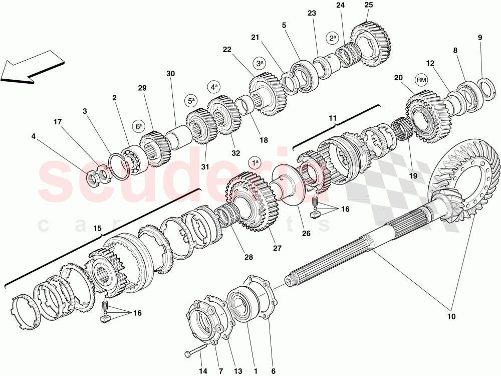 SECONDARY GEARBOX SHAFT GEARS of Ferrari Ferrari 599 GTB Fiorano
