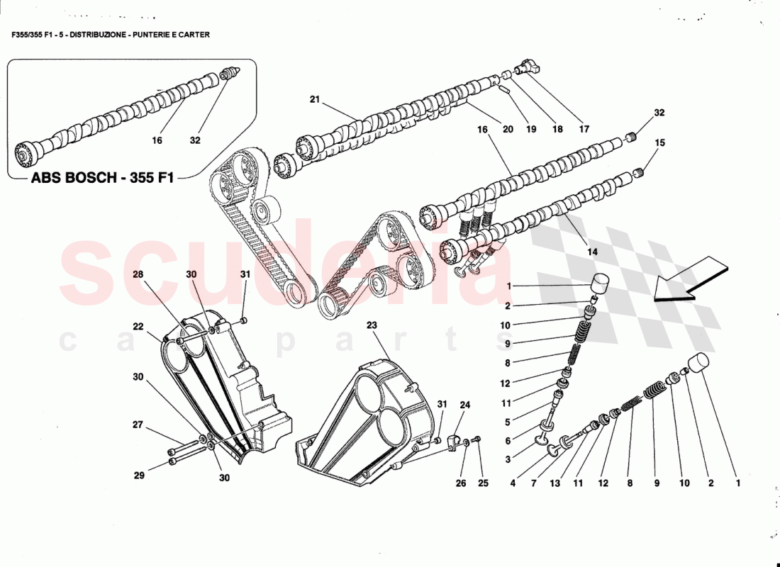 TIMING - TAPPETS ANO SHIELDS of Ferrari Ferrari 355 (5.2 Motronic)