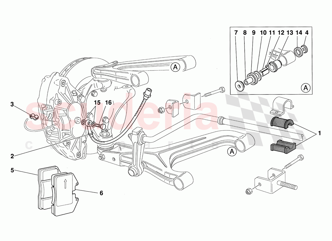 Front Suspension Pads and Brake Pipes of Ferrari Ferrari 348 Challenge (1995)